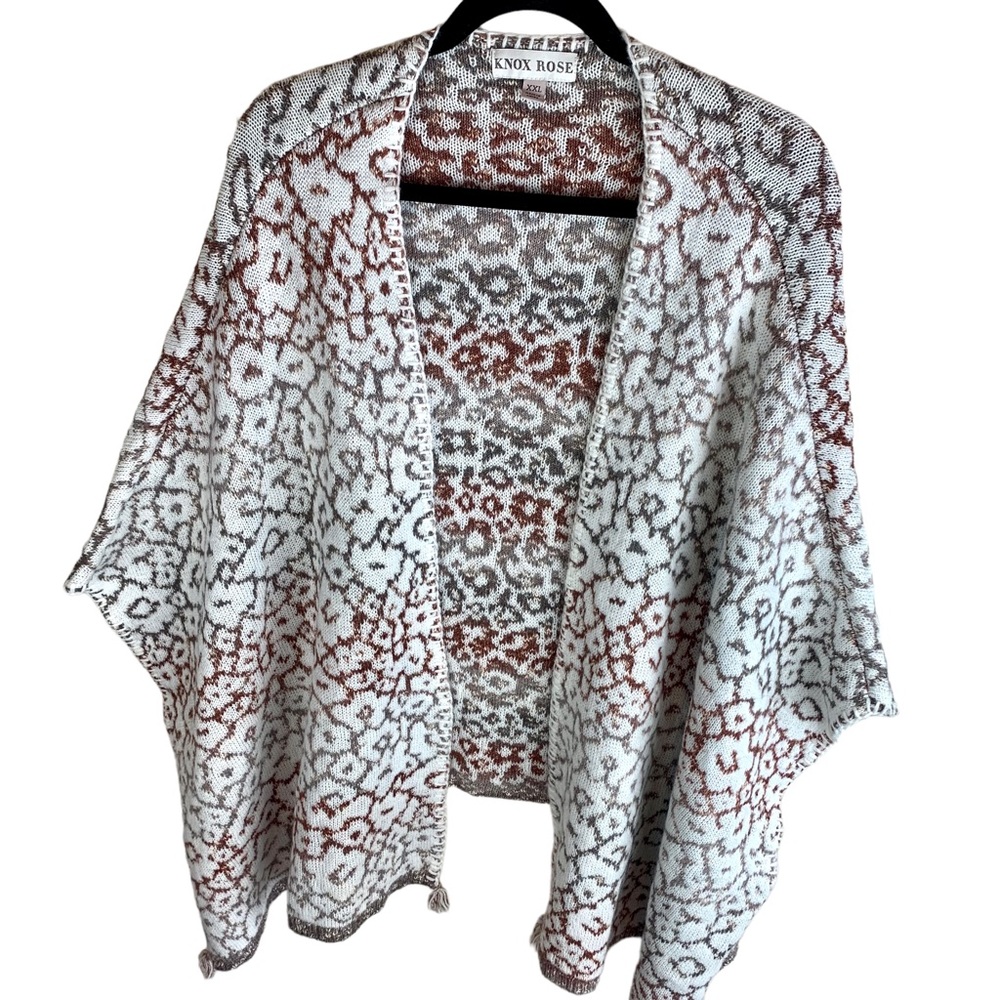 Knox Rose Poncho Cape Cardigan Sweater Tassel Boho Neutral Floral 2XL - Picture 6 of 15